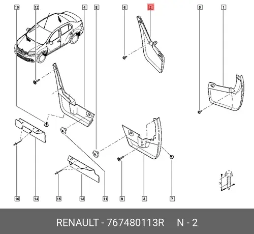брызговик! зад. прав.\ Renault 767480113R