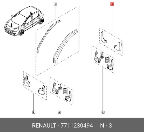 Комп брызговиков зад. 7711230494 RENAULT