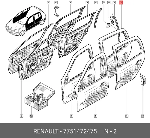  ДВЕРЬ ЗАД. ЛЕВ. КЛИО2 7751472475 RENAULT