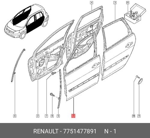 ДВЕРЬ ПЕР ЛЕВ 7751477891 RENAULT