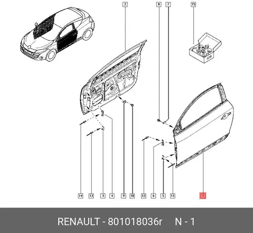 ДВЕРЬ ПЕР ЛЕВ (МЕТ) 801018036R RENAULT