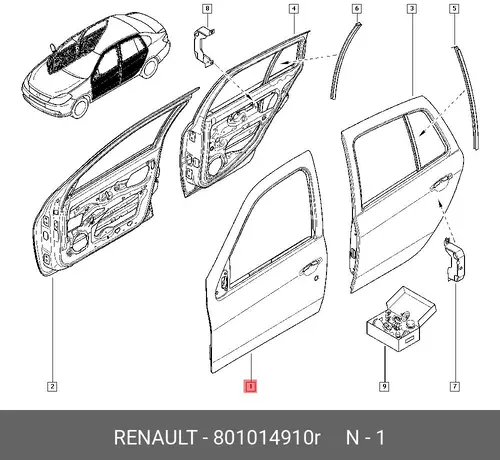 Дверь пер. лев. SYMBOL NEW 801014910R RENAULT