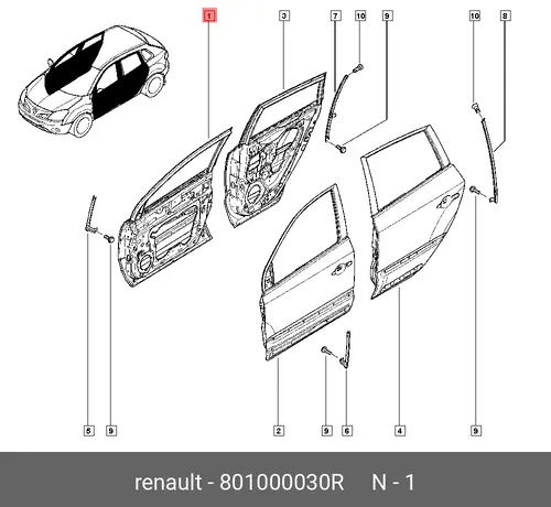  Дверь пер. прав. Koleos 801000030R RENAULT