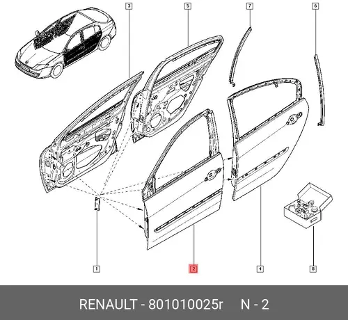 ДВЕРЬ ПЕРЕДН ЛЕВ 801010025R RENAULT