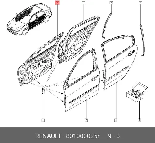 ДВЕРЬ ПЕРЕДН ПРАВ 801000025R RENAULT