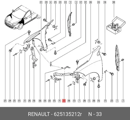 625135212R ДЕРЖАТЕЛЬ ФАРЫ ЛЕВ (МЕТ) RENAULT