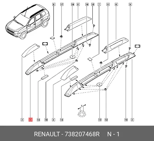  РЕЙЛИНГ КРЫШИ ПРАВ. DUSTER 738207468R RENAULT