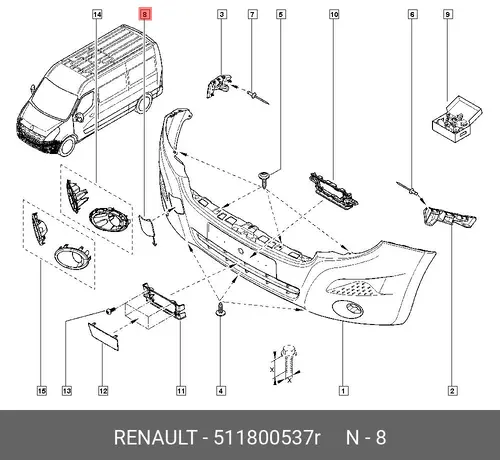 RENAULT, ЗАГЛУШКА ПЕРЕДНЕГО БАМПЕРА 511800537R