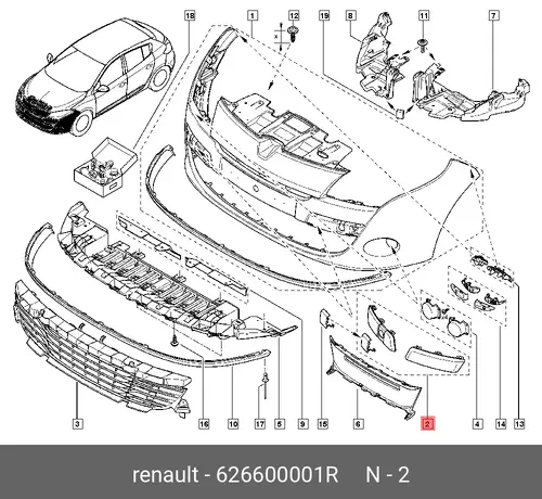  КОМП НАКЛАДОК БАМПЕРА (ПЛАС) 626600001R RENAULT