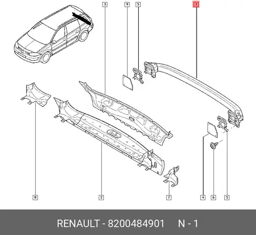 Усилитель бампера RENAULT 8200484901