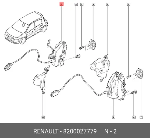  ЗАМОК ДВЕРИ ПЕР ПРАВ 8200027779 RENAULT