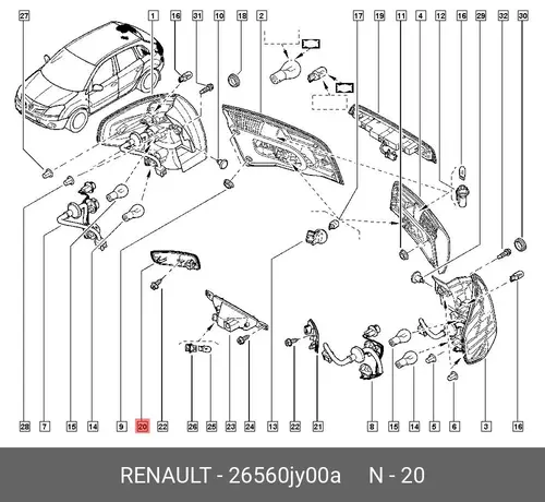 Отражатель задний правый Koleos в 26560JY00A RENAULT