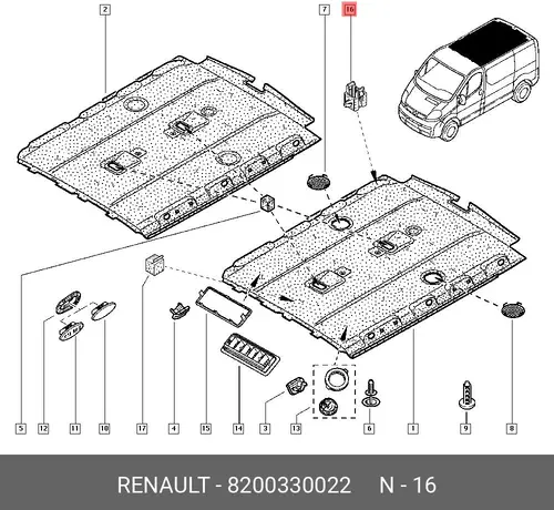  КЛИПСА КРПЛ ОБШИВКИ КРЫШИ (ПЛАС) 8200330022 RENAULT