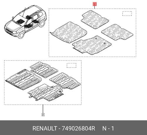 Коврики в салон RENAULT Duster (4x2) 749 749026804R