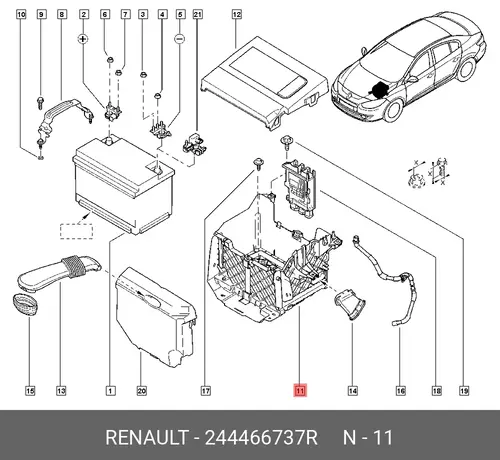  ДЕРЖАТЕЛЬ АКБ ПЛАС 244466737R RENAULT