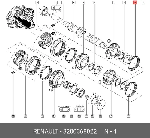  Кольцо синхронизатора (мет) 8200368022 RENAULT
