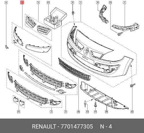 КОМП НАКЛАДОК БАМПЕРА 2ШТ (ПЛАС) 7701477305 RENAULT