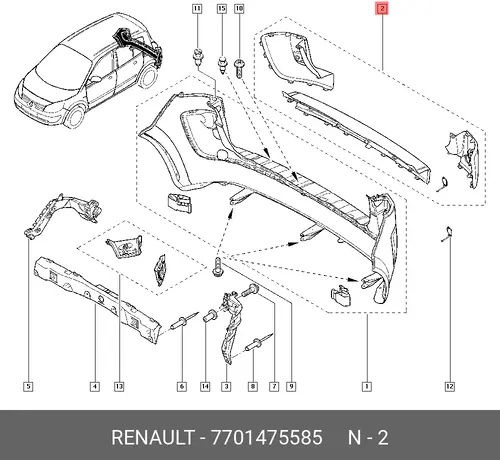 КОМП НАКЛАДОК БАМПЕРА 3ШТ (ПЛАС) 7701475585 RENAULT