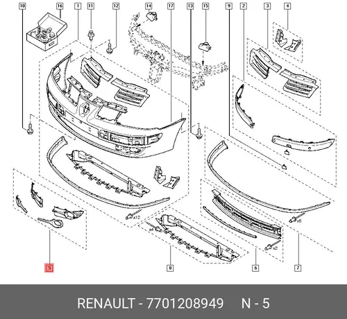 7701208949 Комп. накладок птф пер. бампера jk1 RENAULT