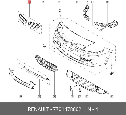 Решетка бампера RENAULT 7701478002