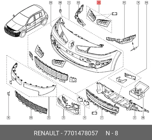 Решетка радиатора RENAULT 7701478057