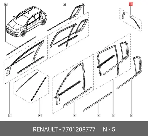 КОМП УПЛОТНИТЕЛЕЙ СТЕКЛА ЗАДН ДВЕРИ (РЕЗ 7701208777 RENAULT