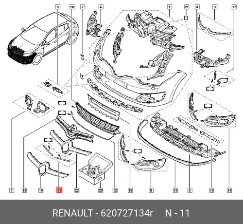 КОМП. ЗАГЛУШЕК БАМПЕРА 2ШТ (ПЛАС) 620727134R RENAULT