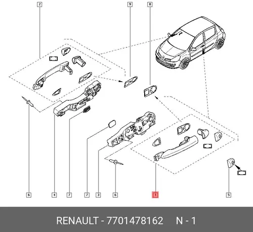 Ручка двери RENAULT 7701478162