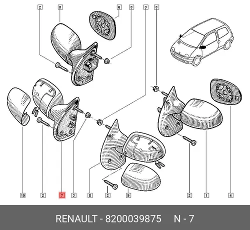 КОРПУС ЗЕРКАЛА ЗАДН ВИДА ПРАВ 8200039875 RENAULT