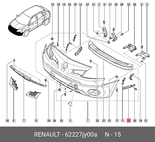 кроншт пер. бампера лев.!\ Renault 62227JY00A