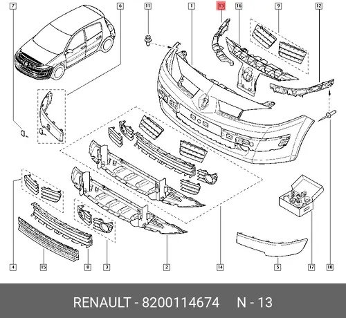  8200114674 КРОНЩТЕЙН БАМП. ПЕР. ПРАВ. BM1B RENAULT