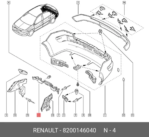 КРОНШТЕЙН ЗАДН. БАМПЕРА ЦЕНТР. MEGANE II 8200146040 RENAULT