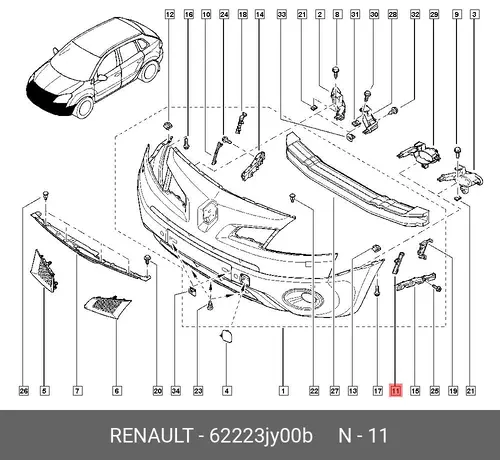 кронштейн бампера!\ Renault 62223JY00B