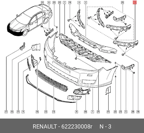 КРОНШТЕЙН БАМПЕРА ПЕР. ЛЕВ 622230008R RENAULT