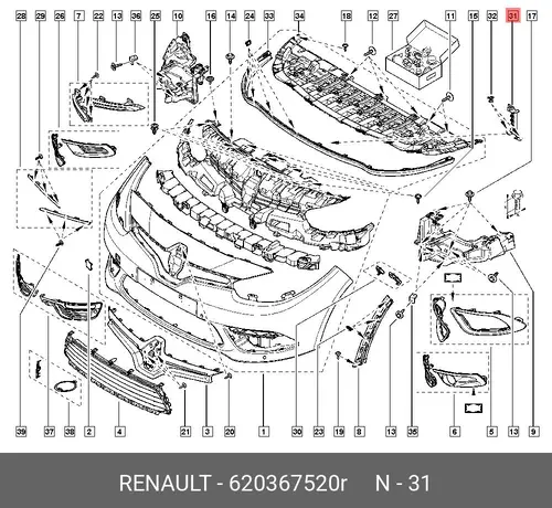  КРОНШТЕЙН РЕШЕТКИ БАМП. ПЕР. ВЕРТ. FLUENCE NEW, 620367520R RENAULT
