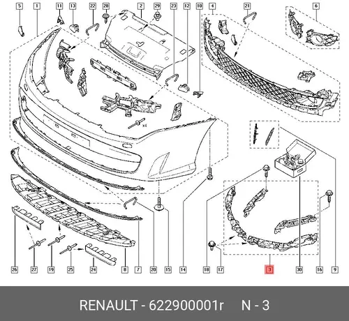 КОМПЛ ДЕРЖАТЕЛЕЙ БАМПЕРА ПЕР 4ШТ (ПЛАС) 622900001R RENAULT