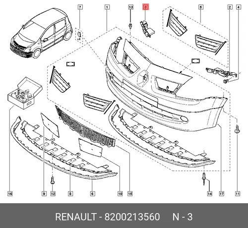 КРОНШТЕЙН БАМПЕРА ПЕРЕДН ПРАВ (ПЛАС) 8200213560 RENAULT