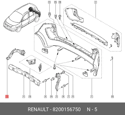 Renault,Кронштейн заднего бампера 82 00 156 750