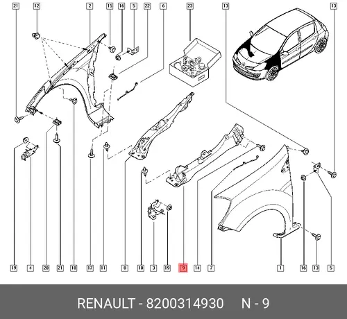 КРОНШТЕЙН КРЫЛА (МЕТ) 8200314930 RENAULT