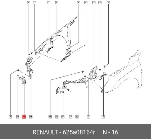 КРОНШТЕЙН КРЫЛА (МЕТ) 625A08164R RENAULT