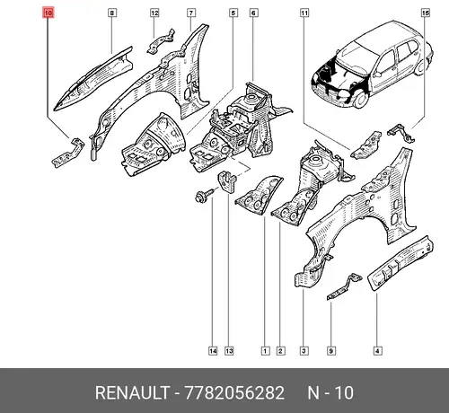  КРОНШТЕЙН КРЫЛА ПЕР. ПРАВ. CLIO 7782056282 RENAULT