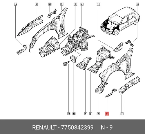 КРОНШТЕЙН КРЫЛА ПЕР. ЛЕВ 7750842399 RENAULT