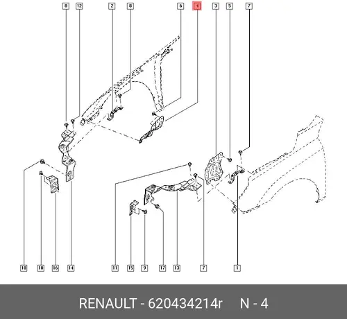 КРОНШТЕЙН КРЫЛА ПЕР. ПРАВ. (МЕТ) 620434214R RENAULT