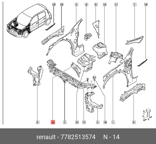 КРОНШТЕЙН ПАНЕЛИ КРЫЛА (МЕТ) 7782513574 RENAULT