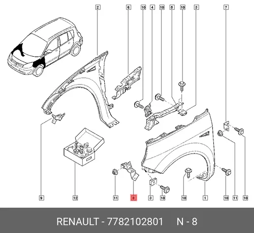  КРОНШТ. КРЫЛА ПЕР. ЛЕВ. JM1B 7782102801 RENAULT