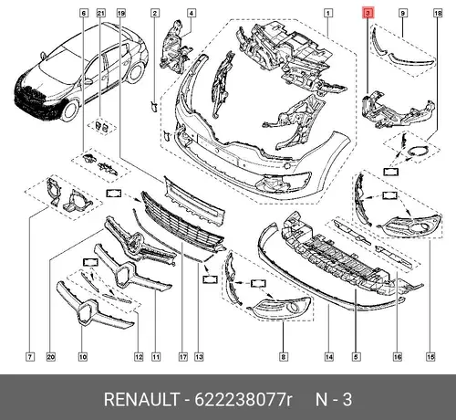 КРОНШТЕЙН ПЕРЕД БАМПЕРА ЛЕВ (ПЛАС) 622238077R RENAULT