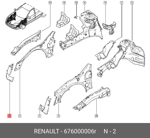КРОНШТЕЙН УСИЛИТЕЛЯ КРЫЛА (МЕТ) 676000006R RENAULT