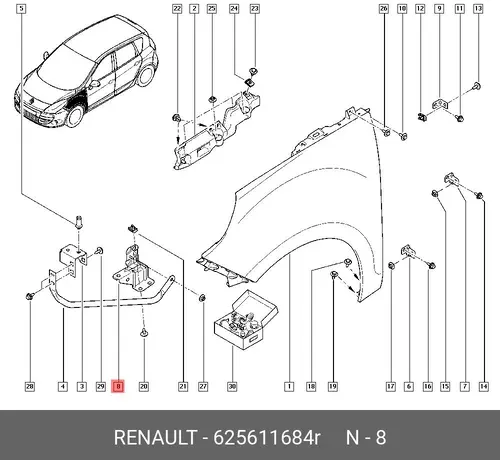  625611684R КРОНШТЕЙН КРЫЛА МЕТ ЛЕВ RENAULT