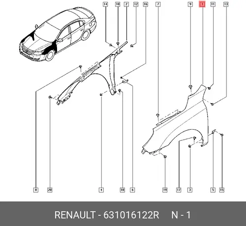 Крыло RENAULT 631016122R