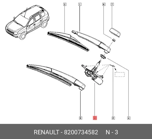 МОТОР ЗАДНЕГО СТЕКЛООЧИСТИТЕЛЯ 8200734582 RENAULT